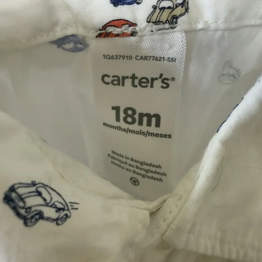 Carter's Boys Button Up Short Sleeve Shirt & Unbranded Blue Pants 18 Months Cars
